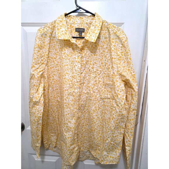 Style & Co Women's Plus Size Yellow Floral Long Sleeve Button Down Shirt Size XX - Picture 2 of 9